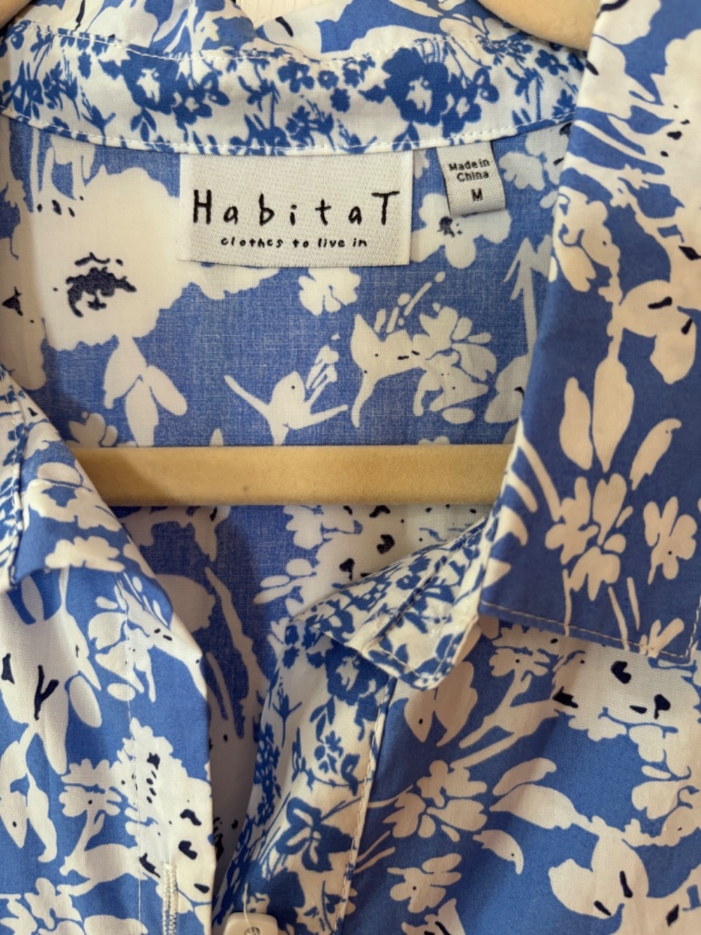 HABITAT Blue White Collared Button Down 3/4 Sleeve Shirt Size M - Picture 2 of 11